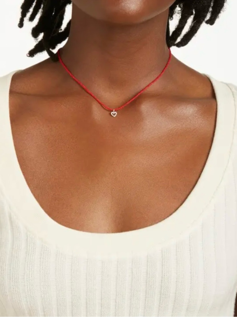 Strand and Stone Pavé Open Heart Pendant Necklace with Red Braided Cord